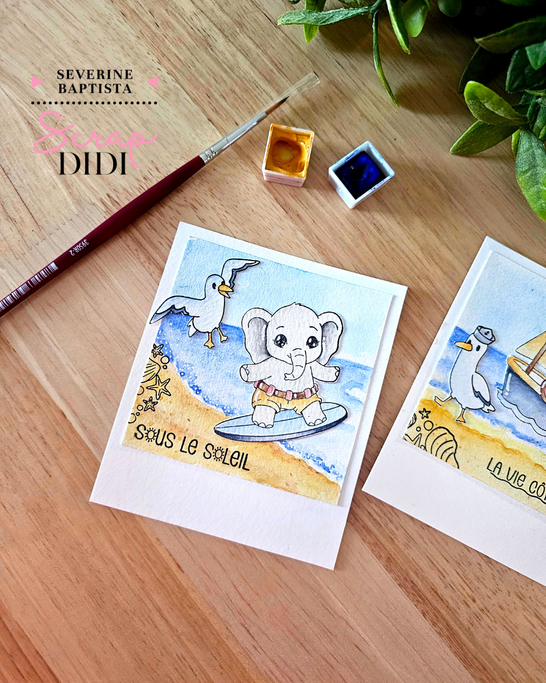 Duo de Polaroïds marins réalisés avec la collection Un air marin et aquarelle Sennelier Duo de Polaroïds marins réalisés avec la collection Un air marin et aquarelle Sennelier