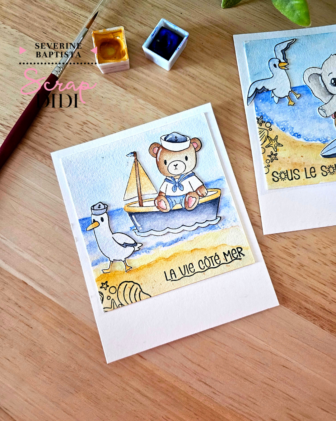 Duo de Polaroïds marins réalisés avec la collection Un air marin et aquarelle Sennelier Duo de Polaroïds marins réalisés avec la collection Un air marin et aquarelle Sennelier