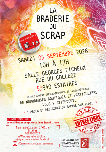 Affiche de la Braderie du Scrap à Estaires – retrouvez Scrap Didi lors de cet événement scrapbooking