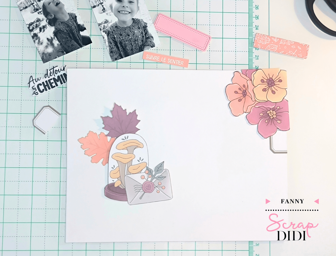Sélection des die-cuts feuillages et étiquettes mots pour une page scrapbooking automnale Sélection des die-cuts feuillages et étiquettes mots pour une page scrapbooking automnale